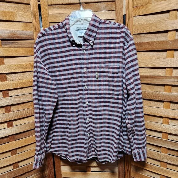 Columbia Casual Red Brown Gray Button Down Flannel Cotton Shirt Men XL Camping - Picture 6 of 8